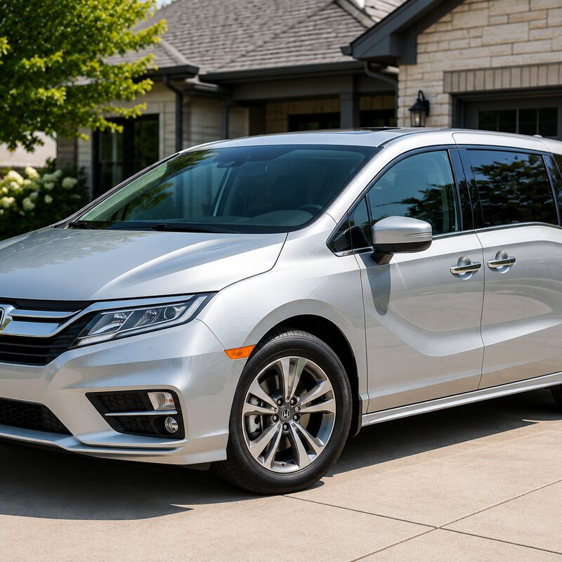 Freshly detailed silver minivan, family vehicle detailing