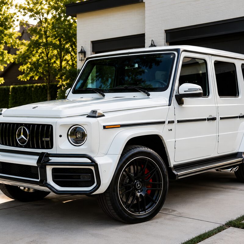 Freshly detailed white luxury SUV in a South Metro Atlanta driveway